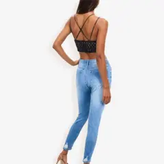 Anna-Kaci Women's Skinny Jeans With Button Fly And Light Distressing