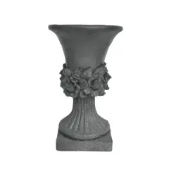GDFStudio Silber Outdoor Traditional Roman Chalice Garden Urn Planter with Floral Accents