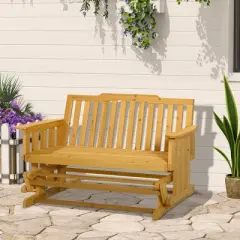 Outsunny Wooden Patio Glider Bench, Wood Outdoor Loveseat with High Back and Armrests, 2-Seat