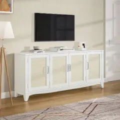 70" Farmhouse Style Natural Wood Desktop TV Stand for TVs up to 75" White Oak - Home Essentials