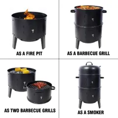 HANPURE Charcoal Smoker Grill Wood Smoker Grills Outdoor Cooking 16 Inch Vertical Smoker Portable BBQ Grill for Camping, Black