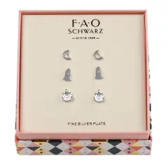 FAO Schwarz Cat, Moon and Spaceship Trio Earring Set