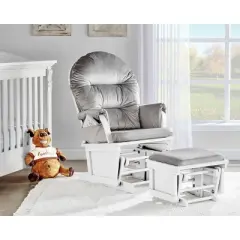 Suite Bebe Madison Glider and Ottoman - White Wood and Gray Fabric