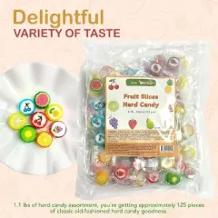 4E's Novelty Fruit Slices Candy Bulk &ndash; 125 Individually Wrapped Hard Candies, 1.1 lb Assortment for Candy Buffet, Parties, Treat Bags