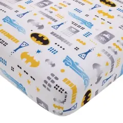 Warner Brothers Batman The Caped Crusader Blue, Gray, and Yellow 2 Piece Toddler Sheet Set - Fitted Bottom Sheet and Reversible Pillowcase