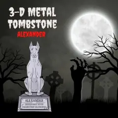 3D Metal Halloween Tombstone -Alexander (Large 17" w Stakes) -Durable, Weather Rust Proof, UV Printed- Lawn Decor - No Flimsy Graveyard Headstones