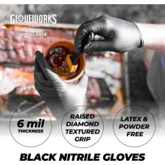 GLOVEWORKS Black Nitrile Gloves with Raised Diamond Texture- Medium Duty, Industrial Grade - Great for Auto Detailing, Food Service, and Cleaning