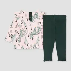 Burt's Bees Baby&reg; Girls' Penguins Tunic & Ribbed Leggings Set - Green/Pink