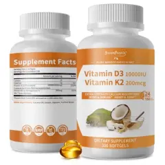 GreenPeople D3 K2 Vitamin Softgels Supplement - Vegan, Gluten Free and Non-GMO - 300 Ct