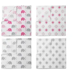 Bacati - Elephants Pink/Gray Muslin Swaddling Blankets set of 4