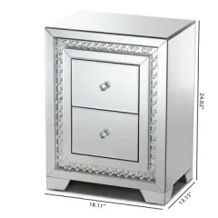 Mina Mirrored 2 Drawer Nightstand Bedside Table Silver - BaxtonStudio