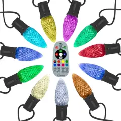 Novelty Lights C9 RGBWW Lights, 25ft Color Changing LED String, 25 Bulbs w/7 Colors Plus Effects, Commercial Grade Faceted Bulbs w/Remote