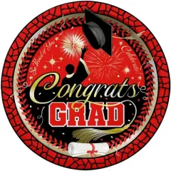 Treasures Gifted Red Graduation Plates 9in - Red Graduation Party Supplies - 24 Pack