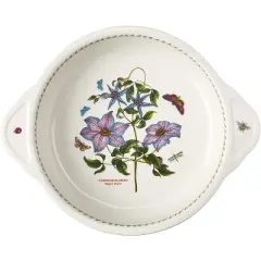 Portmeirion Botanic Garden 10" Round Baking Dish, Clematis Motif - Durable Porcelain Serveware, Oven, Microwave, Freezer, Dishwasher Safe