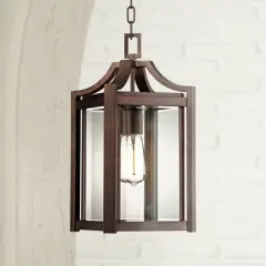 Franklin Iron Works Rockford Rustic Industrial Outdoor Ceiling Light Bronze 17 1/4" Clear Beveled Glass Damp Rated for Post Exterior Light Barn Deck