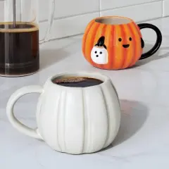 15.2 fl oz Halloween Stoneware Figural Pumpkin Mug White - Hyde and EEK! Boutique&trade;: Microwave & Dishwasher Safe, Hot/Cold Beverages