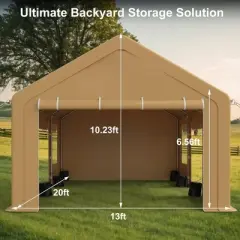Garvee 13x20ft Carport -Portable Upgraded Garage，Heavy Duty Carport with 4 Roll-up Doors & 4 Ventilated Windows