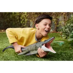 Jurassic World Rebirth Bite N Blast Mosasaurus Action Figure and Mini Dilophosaurus, Dinosaur Toy