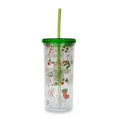 Silver Buffalo Star Wars: The Mandalorian Grogu Christmas Icons Carnival Cup With Lid and Straw