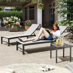 3pc Outdoor Aluminum Lounge Chairs with Side Table - Off-White - Crestlive Products