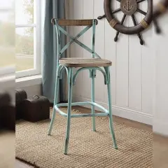 18" Zaire Bar Chair Antique Turquoise/Antique Oak - Acme Furniture
