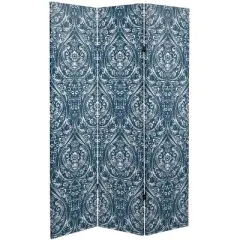 6" Double Sided Ocean Damask Canvas Room Divider Blue - Oriental Furniture