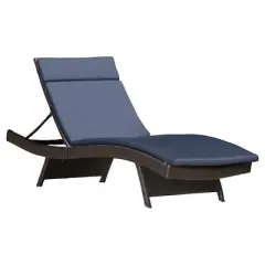 Salem Brown Wicker Adjustable Chaise Lounge - Navy - Christopher Knight Home: Weather-Resistant Patio Furniture
