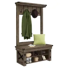 Hathaway Wood Veneer Entryway Hall Tree with Bench Rustic Gray - Room & Joy