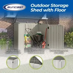 Suncast 34 Cubic Feet Capacity Horizontal Outdoor Storage Shed  for Garbage Cans, Garden Accessories, Backyard, and Patio Use, Vanilla