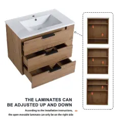 30" Floating Bathroom Vanity with Resin Sink, 30 Inch Single Sink Wall Mounted Bathroom Vanity with 3 Drawers