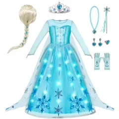 Joyfy Halloween Ice Princess Dress Costume for Girls Kids , Light-Up Princess Dress Up Cosplay Party Decor, Sequin Gown for Birthday