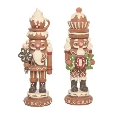 Transpac Resin Gingerbread Nutcracker Decor Set of 2 - Festive Christmas Decorative Objects for Holiday Cheer