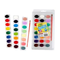 Crayola 24ct Washable Watercolor Paints with Brush: Non-Toxic Watercolor Paint Set for Kids, Multicolor Art Supplies