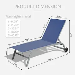 NicBex Set of 2 Outdoor Patio Chaise Lounge Chair for Outside with Wheels, 5 Adjustable Position, Pool Lounge Chairs for Patio, Beach, Yard, Grey