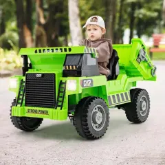 Costway Kids Ride-On Dump Truck with Wireless Connection Music LED Lights Soft Start Green/Yellow