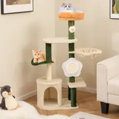 Costway 45" Tall Cute Flower Cat Tree Modern Tower w/ Plush Top Perch Pet Furniture Activity Center