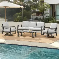 7-Person Aluminum Patio Conversation Set with Gray Cushions and Coffe Table