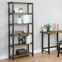 70" Pomona 5 Shelf Bookshelf Metal and Solid Wood Natural - Alaterre Furniture