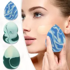 Unique Bargains Soft Puff Loose Powder Beauty Makeup Tool Sponge Blue Green 3 Pcs