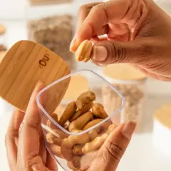 OU Airtight Food Storage Container 1.9cup, Clear Plastic Food Storage Container with Leak Proof Bamboo Lid, Stackable Kitchen Pantry Organizer