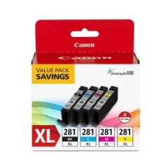 Canon CLI281XL Ink Cartridge 4pk - Black/Cyan/Magenta/Yellow: High Yield Printer Ink