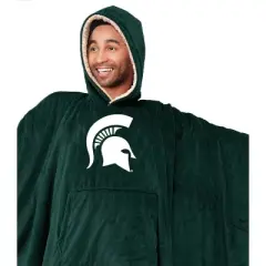 NCAA Michigan State Spartans Team Color Bloncho with Logo Patch and Faux Shearling Inside Throw Blanket