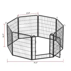 Akoasm 31.7 inch 8 Panels Heavy Duty Metal Dog Fence For All Sizes Dogs-Black