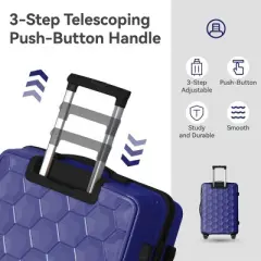 Syemin Luggage 3-Piece Luggage Set Travel Lightweight Suitcases with Rolling Wheels TSA lock Carry on Luggage 20"/24"/28", Blue, 20.08"*11.81"*30.12"