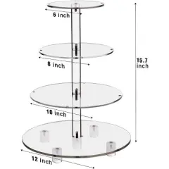 Hachikiko 4 Tier Round Acrylic Cupcake Stand with LED Light String - Large Cake Tower for Weddings, Birthday Parties | Pastry Display Holder