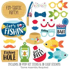 Big Dot of Happiness Let's Go Fishing - Fish Themed Birthday Party or Baby Shower Photo Booth Props Kit - 20 Count