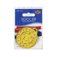 Beistle Soccer Medal w/Ribbon, 30" w/2" Medal, (6/Pkg) Multicolored