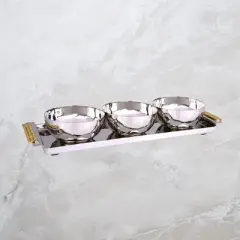 Classic Touch 3 Bowl Relish Dish w Rectangle Tray and Mosaic Handles