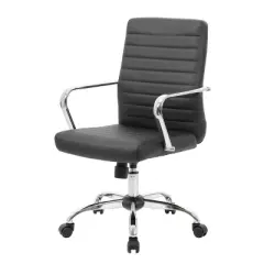 Task Chair with Fixed Arms Black - Boss Office Products: Upholstered, Metal Frame, Adjustable Height, Casters/Wheels