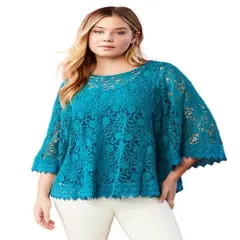 June + Vie by Roaman's Women&rsquo;s Plus Size Boatneck Lace Top
